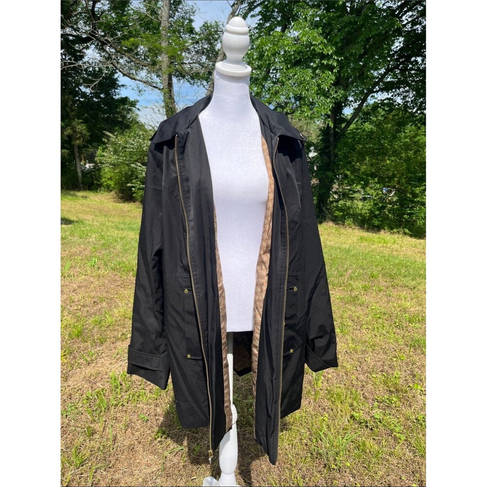 Michael Kors Black Water-resistant Full-zip Raincoat Branded Gold Hardware Sz XL